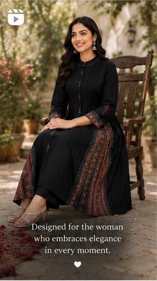 Black Embroidered A-Line Kurta with Trouser