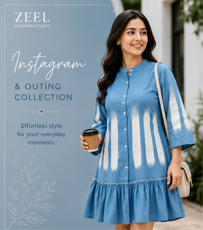 Stylish Sky Blue Printed Ruffle Dress