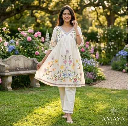 Cream Floral Embroidered Tunic