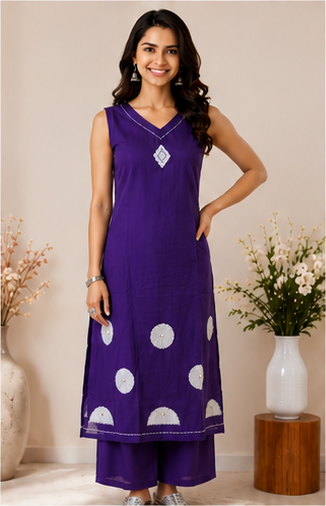 Women's Purple Sleeveless Kurta with Palazzo Set (Sleeves included)